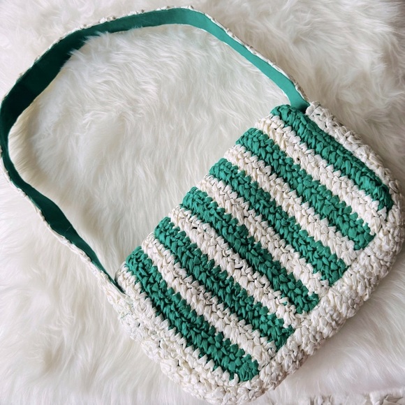 NWOT Anthropologie Stripe Raffia Shoulder Bag - Picture 3 of 9